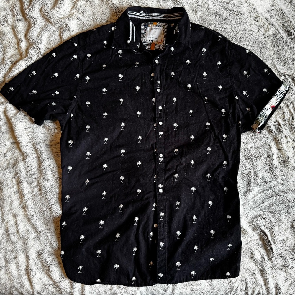 Denim & Flower Black Palm Print Men's Shirt